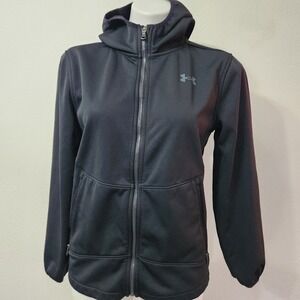 UnderArmour Black soft zip up hooded Jacket Youth Large fleece interior